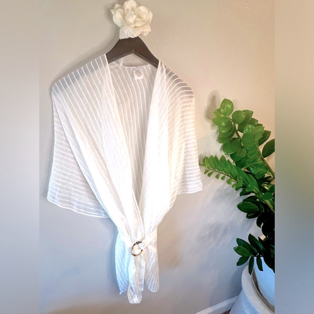 White sheer coverup for swimsuit or to wear over a cami and jeans.